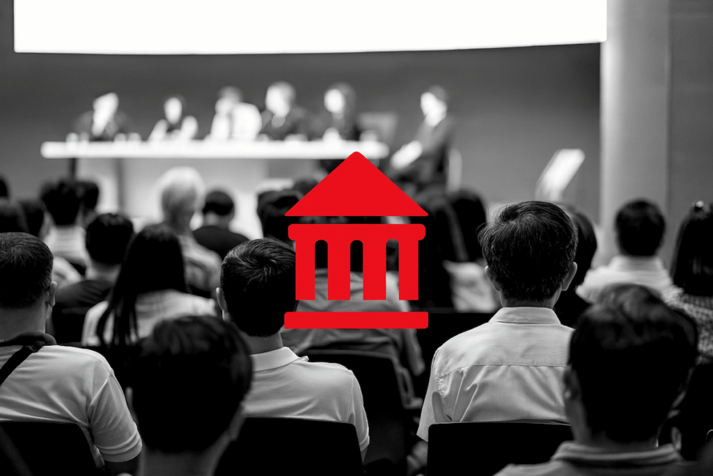 Sala conferenze pronta per un evento istituzionale